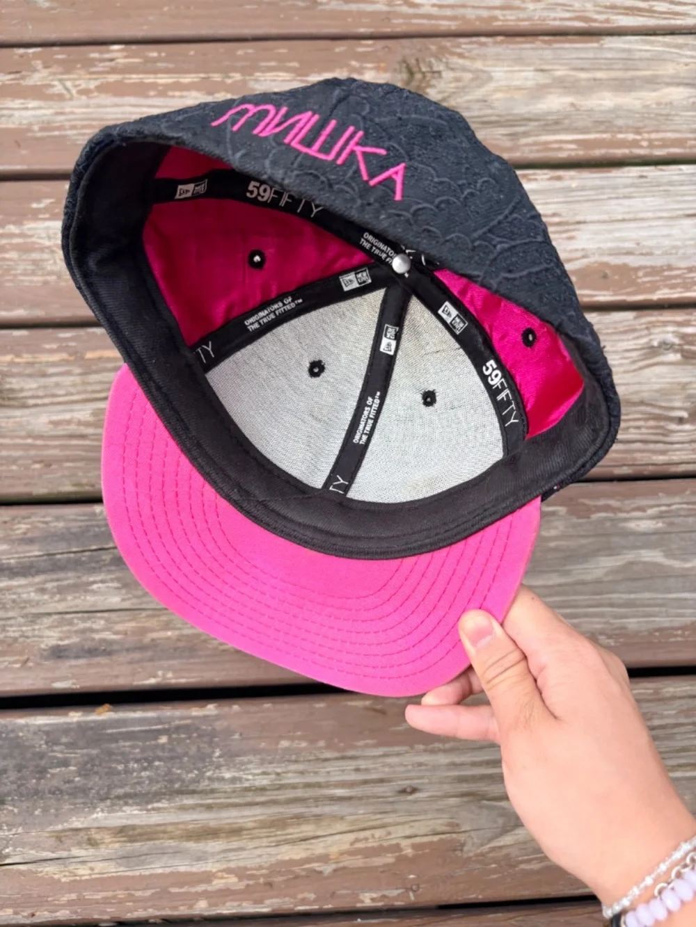 Rare New Era Black Lace & Pink Underbrim Fitted – Sz 7 3/8